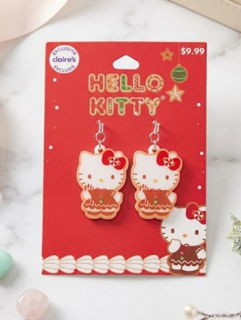 NWT Claire's Hello Kitty Red and White Acrylic Dangle Earrings